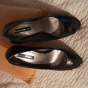 Bandolino black patent, peep toe, platform heel